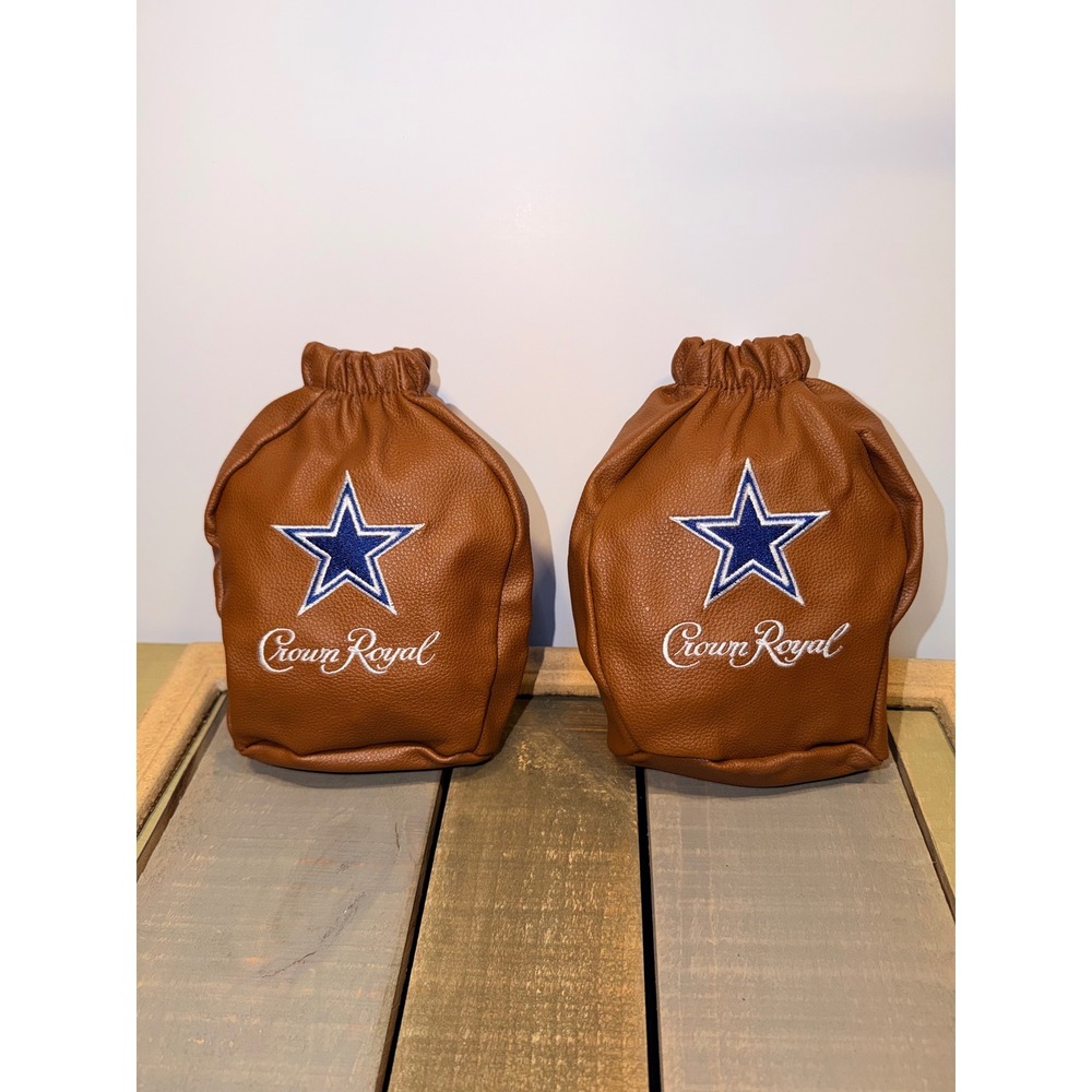 2 Crown Royal Dallas Cowboys Football Bottle Bags Brown Faux Leather NFL